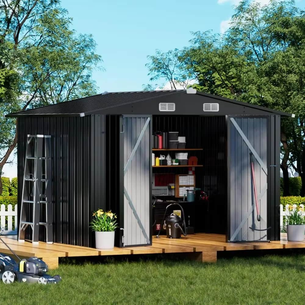 Metal Outdoor Storage Shed with Lockable Doors and Vents