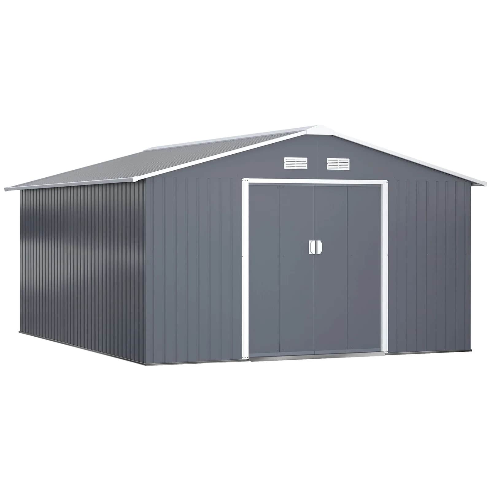 Outsunny Outdoor Storage Shed Dark Gray 11'×13' Galvanized Steel
