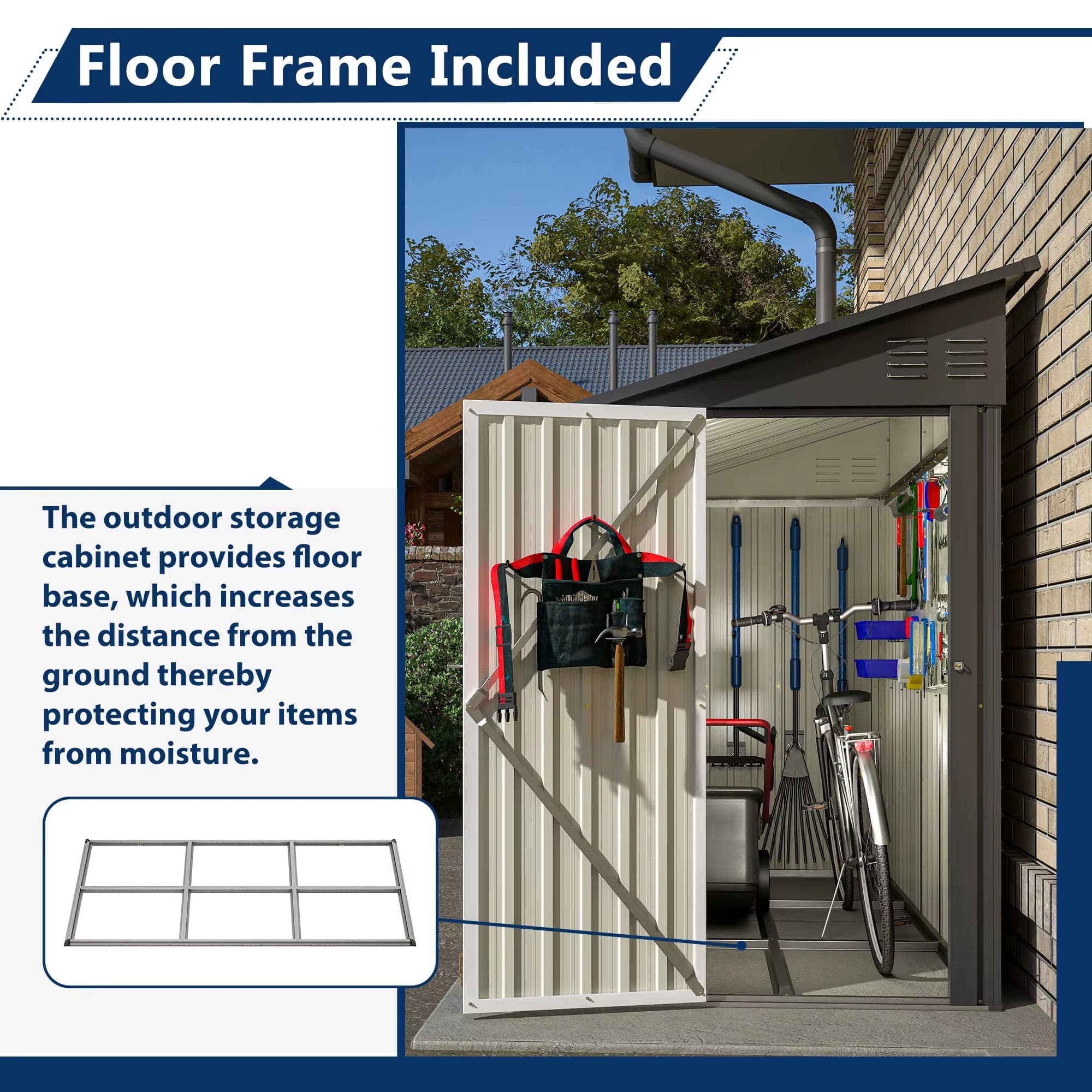 Metal Lean-To Outdoor Storage Shed 4×8 FT with Lockable Door