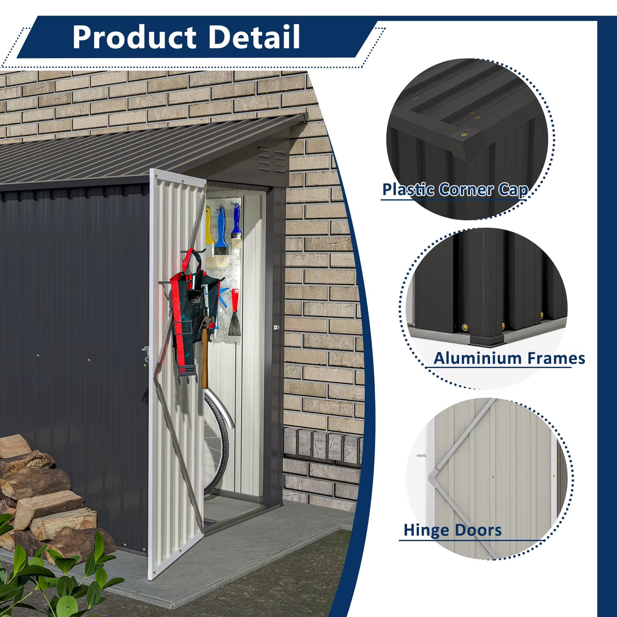 Metal Lean-To Outdoor Storage Shed 4×8 FT with Lockable Door