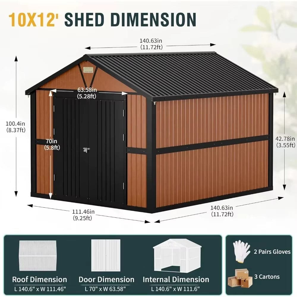 Metal Outdoor Storage Shed 10×12 FT with Lockable Door and Windows