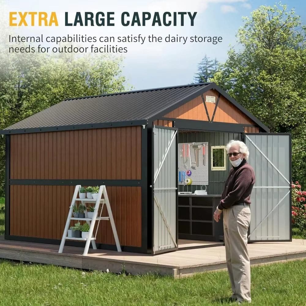 Metal Outdoor Storage Shed 10×12 FT with Lockable Door and Windows