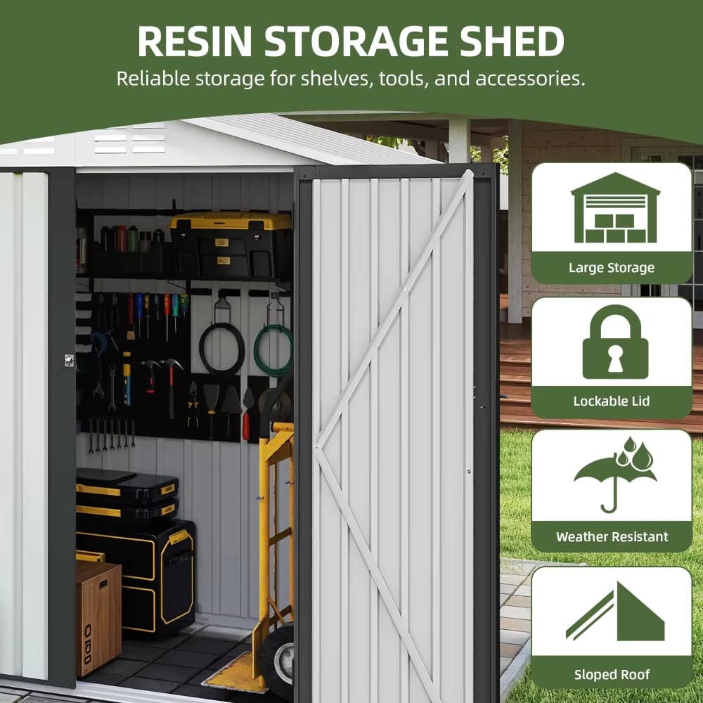 Metal Outdoor Storage Shed 6×4 FT with Double Doors and Vents