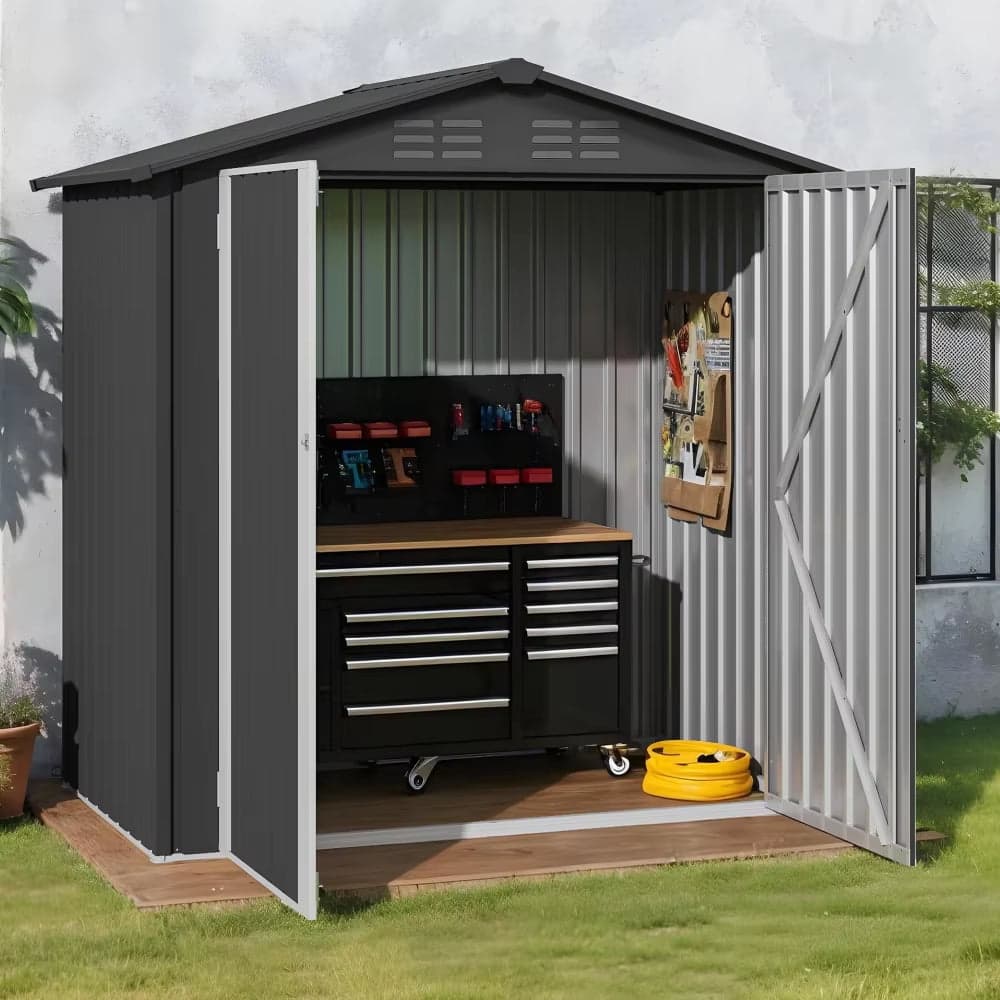 Metal Outdoor Storage Shed 6×4 FT with Hinged Door and Vents