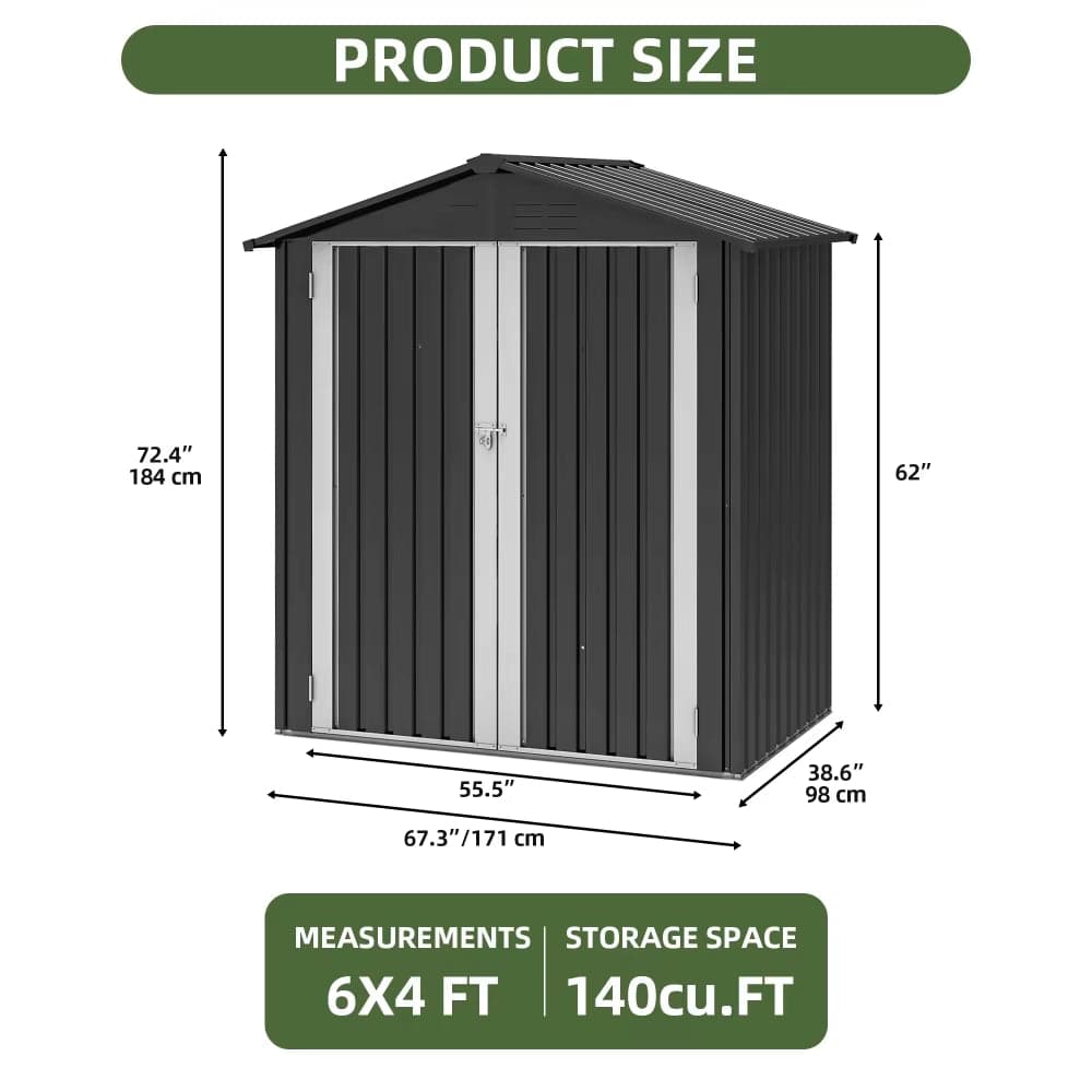 Metal Outdoor Storage Shed 6×4 FT with Hinged Door and Vents