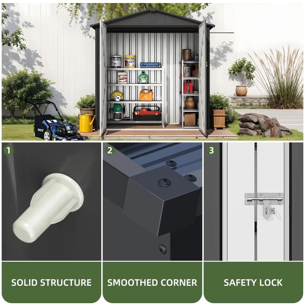 Metal Outdoor Storage Shed 6×4 FT with Hinged Door and Vents