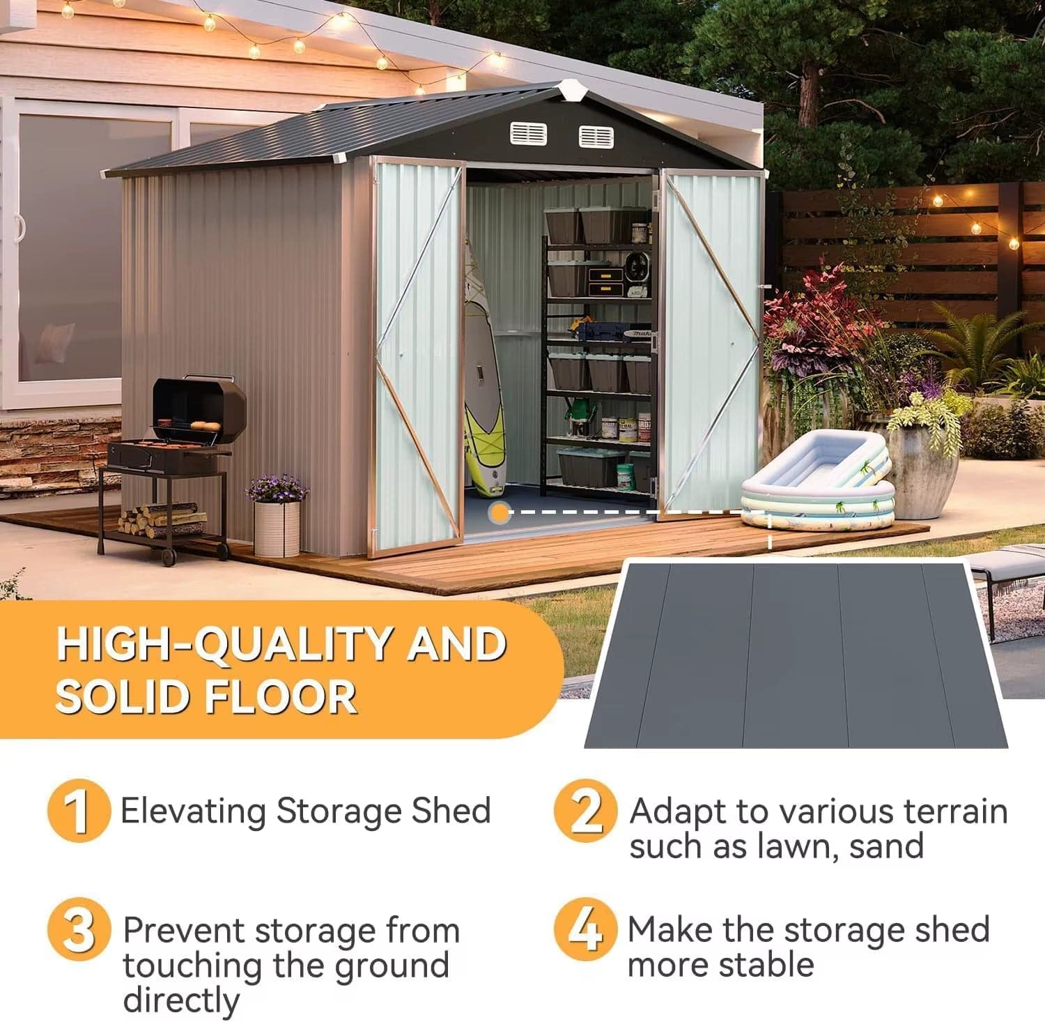Metal Outdoor Storage Shed 6×8 FT with Floor and Lockable Doors