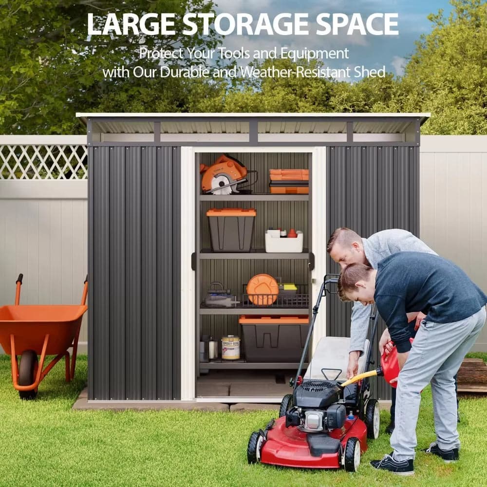 Metal Outdoor Storage Shed 7.4×5.3 FT with Sliding Door and Window