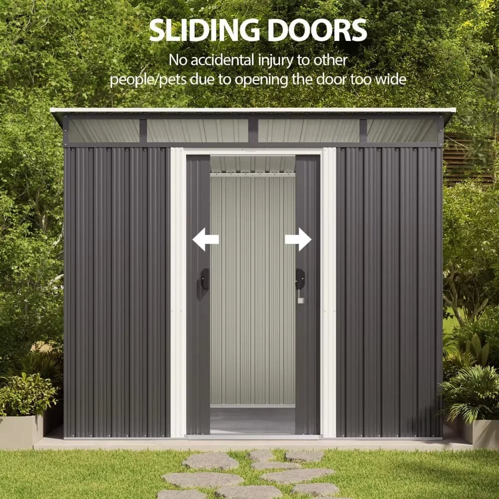 Metal Outdoor Storage Shed 7.4×5.3 FT with Sliding Door and Window