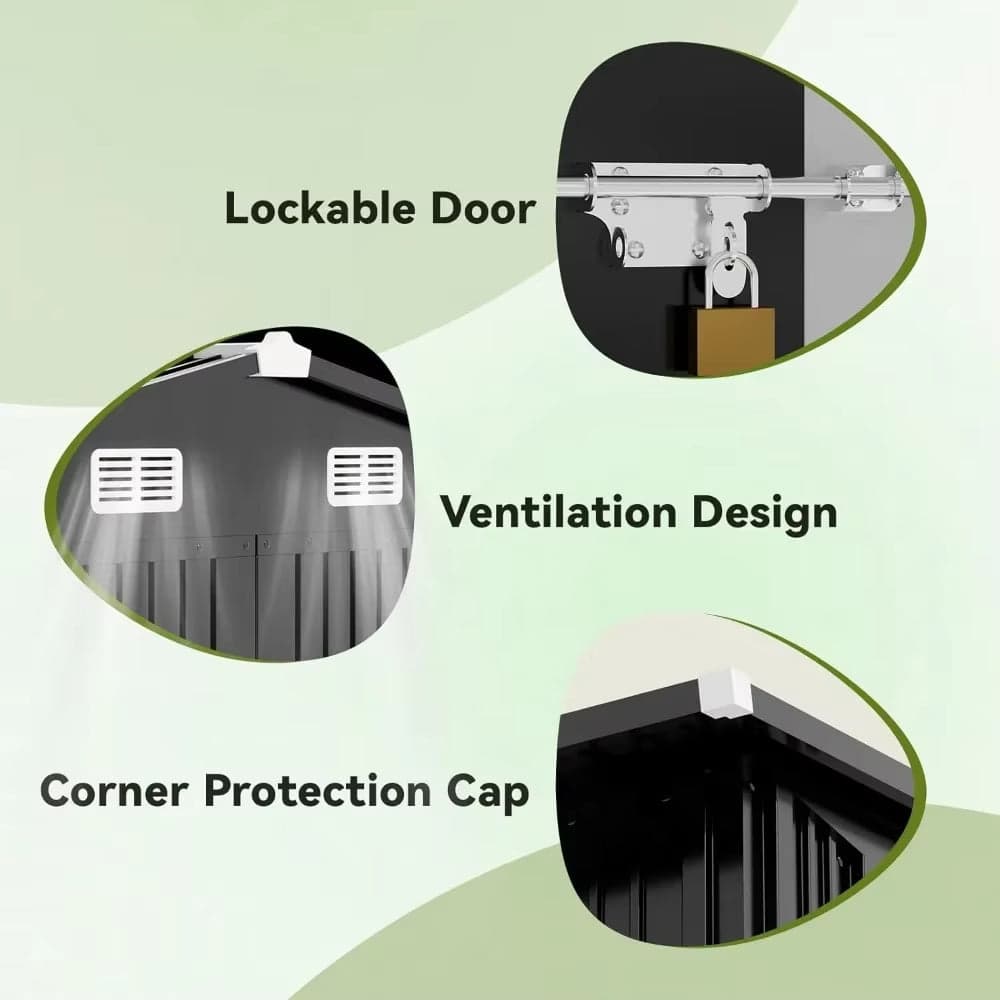 Metal Outdoor Storage Shed with Lockable Doors and Vents