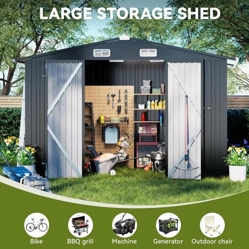 Metal Outdoor Storage Shed with Lockable Doors and Vents