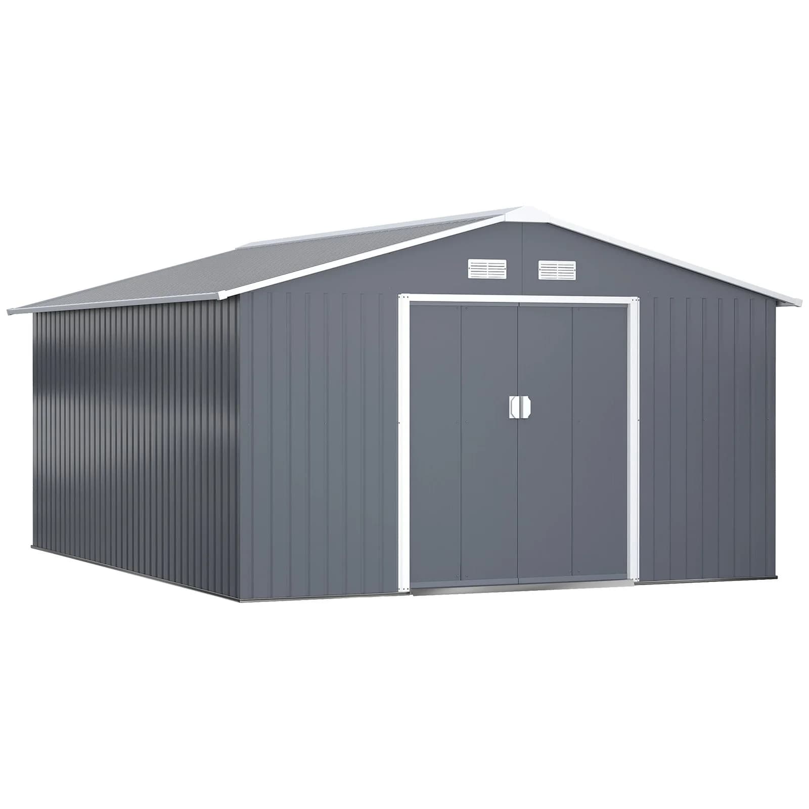 Outsunny Outdoor Storage Shed Dark Gray 11'×13' Galvanized Steel