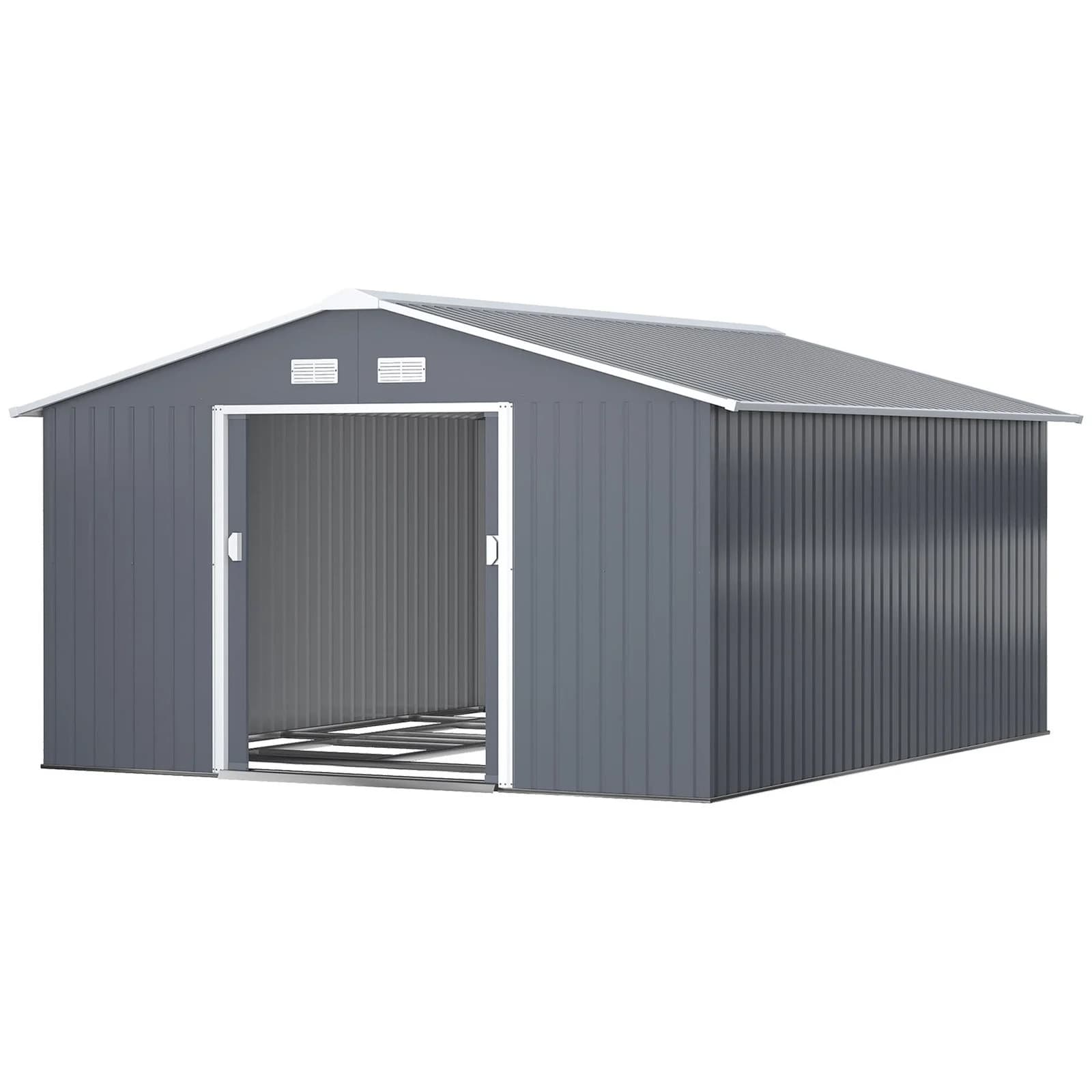 Outsunny Outdoor Storage Shed Dark Gray 11'×13' Galvanized Steel