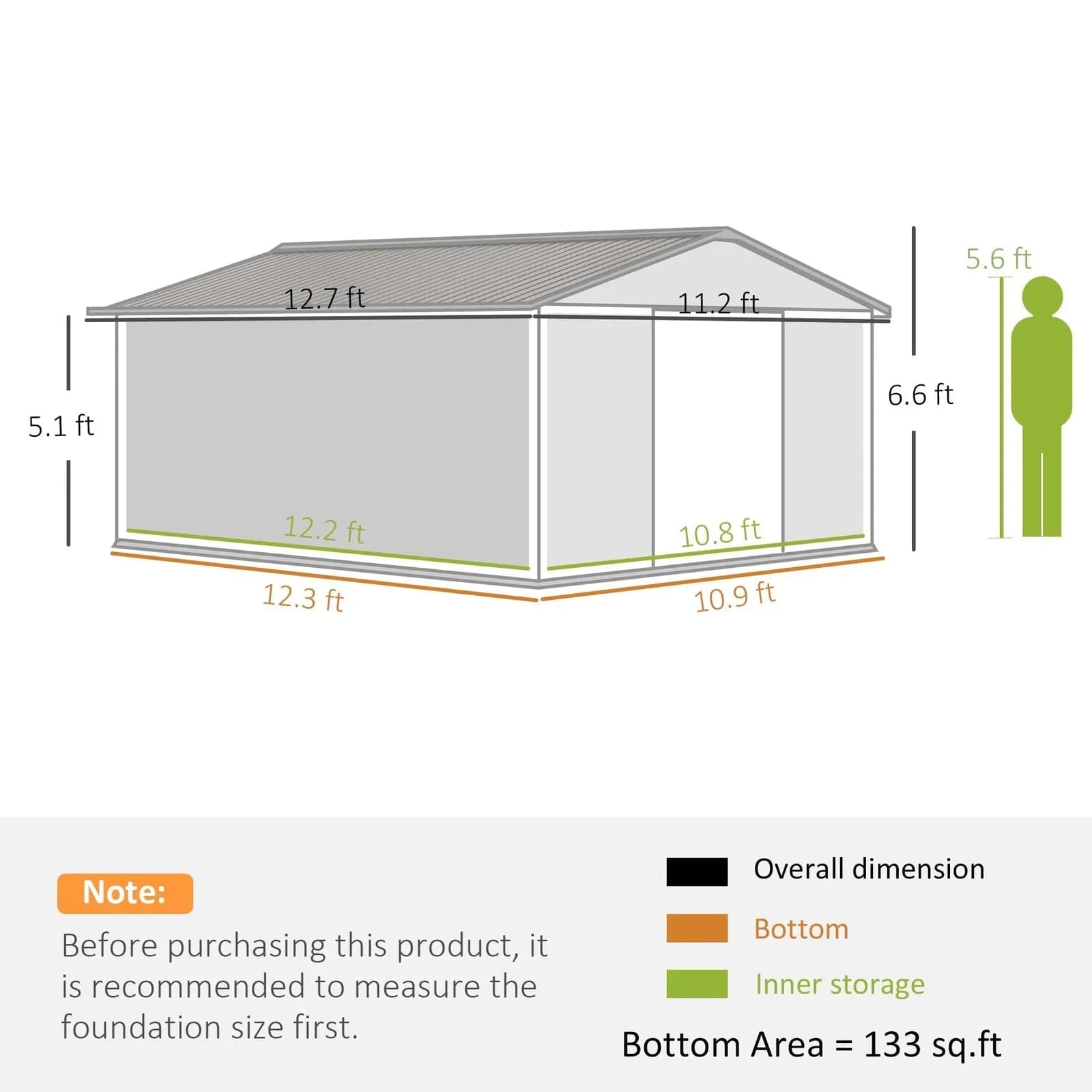 Outsunny Outdoor Storage Shed Dark Gray 11'×13' Galvanized Steel