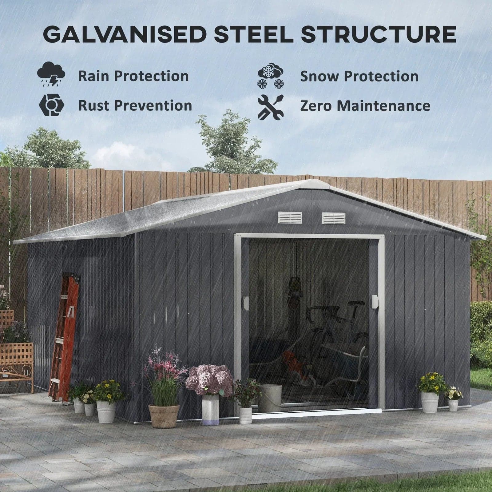 Outsunny Outdoor Storage Shed Dark Gray 11'×13' Galvanized Steel
