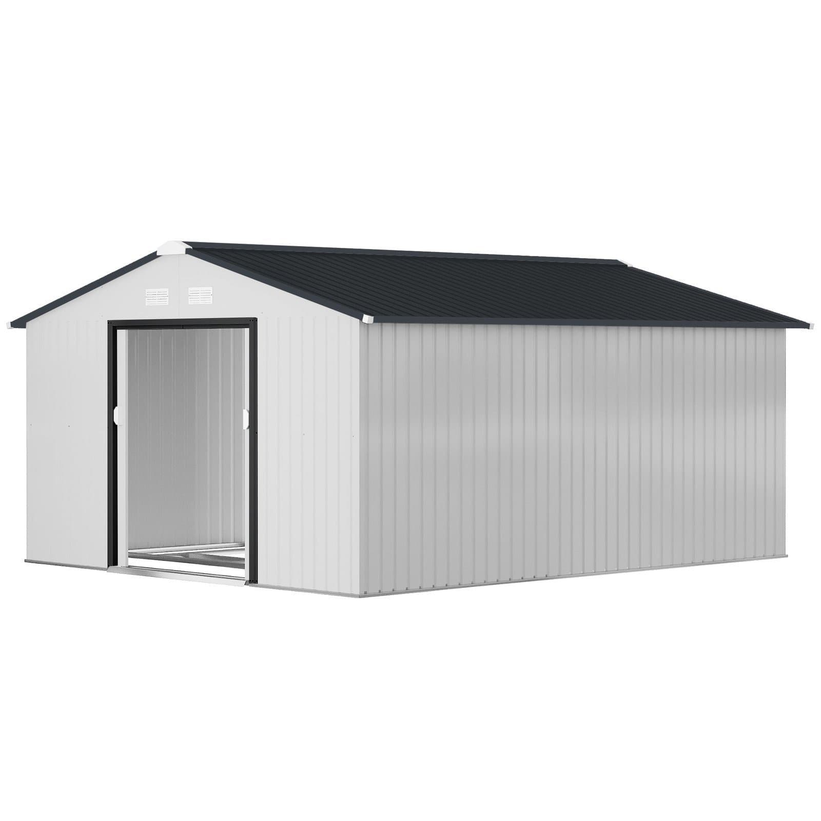 Outsunny Outdoor Storage Shed White 11' x 13' Galvanized Steel