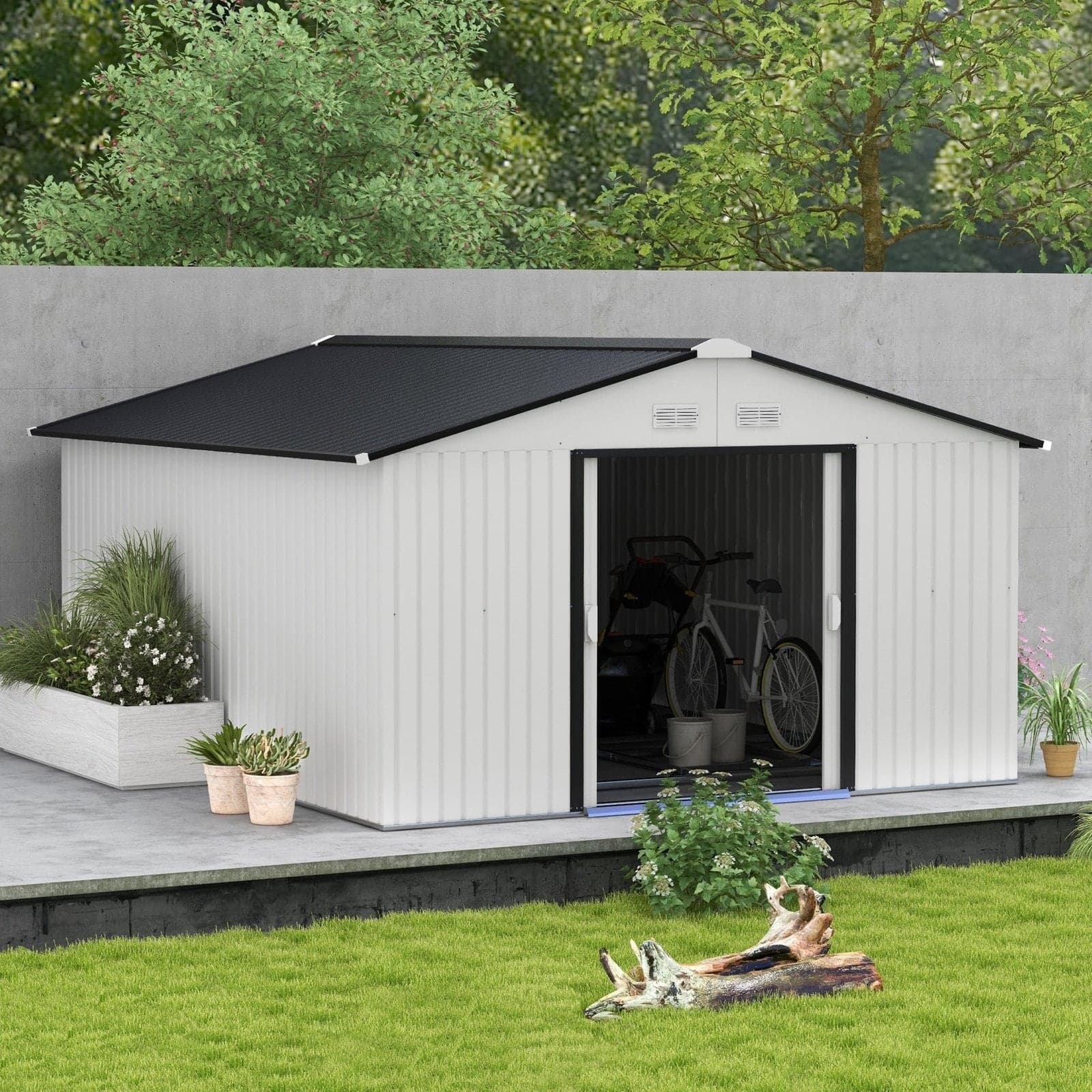 Outsunny Outdoor Storage Shed White 11' x 13' Galvanized Steel