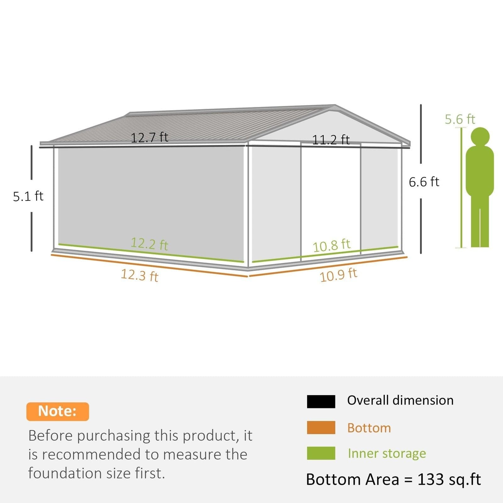 Outsunny Outdoor Storage Shed White 11' x 13' Galvanized Steel