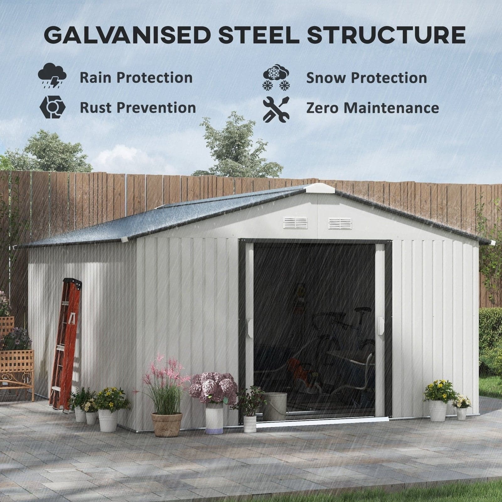 Outsunny Outdoor Storage Shed White 11' x 13' Galvanized Steel