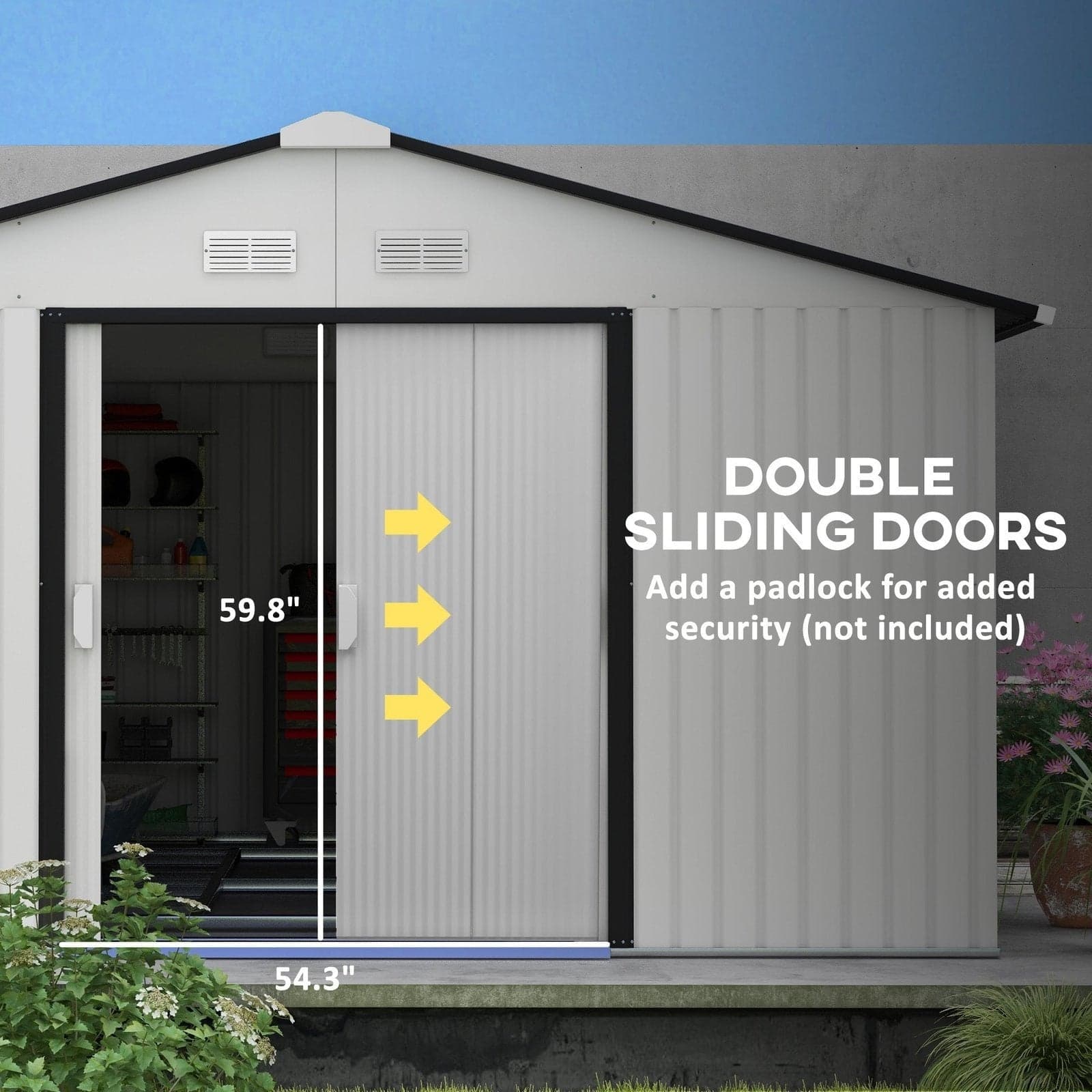 Outsunny Outdoor Storage Shed White 11' x 13' Galvanized Steel