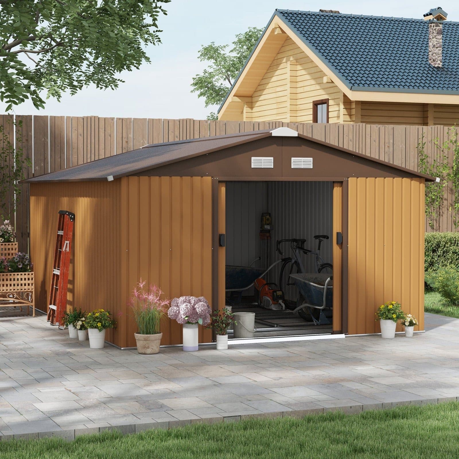 Outsunny Outdoor Storage Shed Yellow 11' x 13' Galvanized Steel