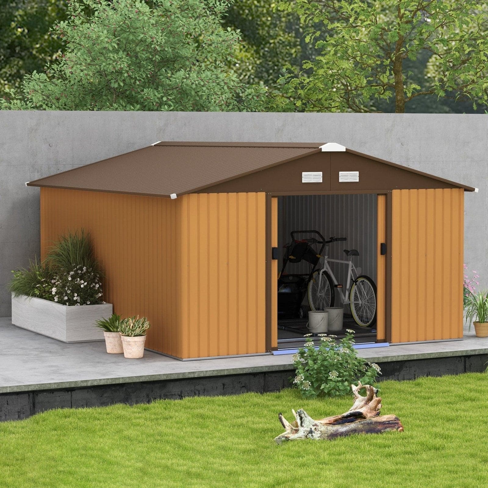 Outsunny Outdoor Storage Shed Yellow 11' x 13' Galvanized Steel