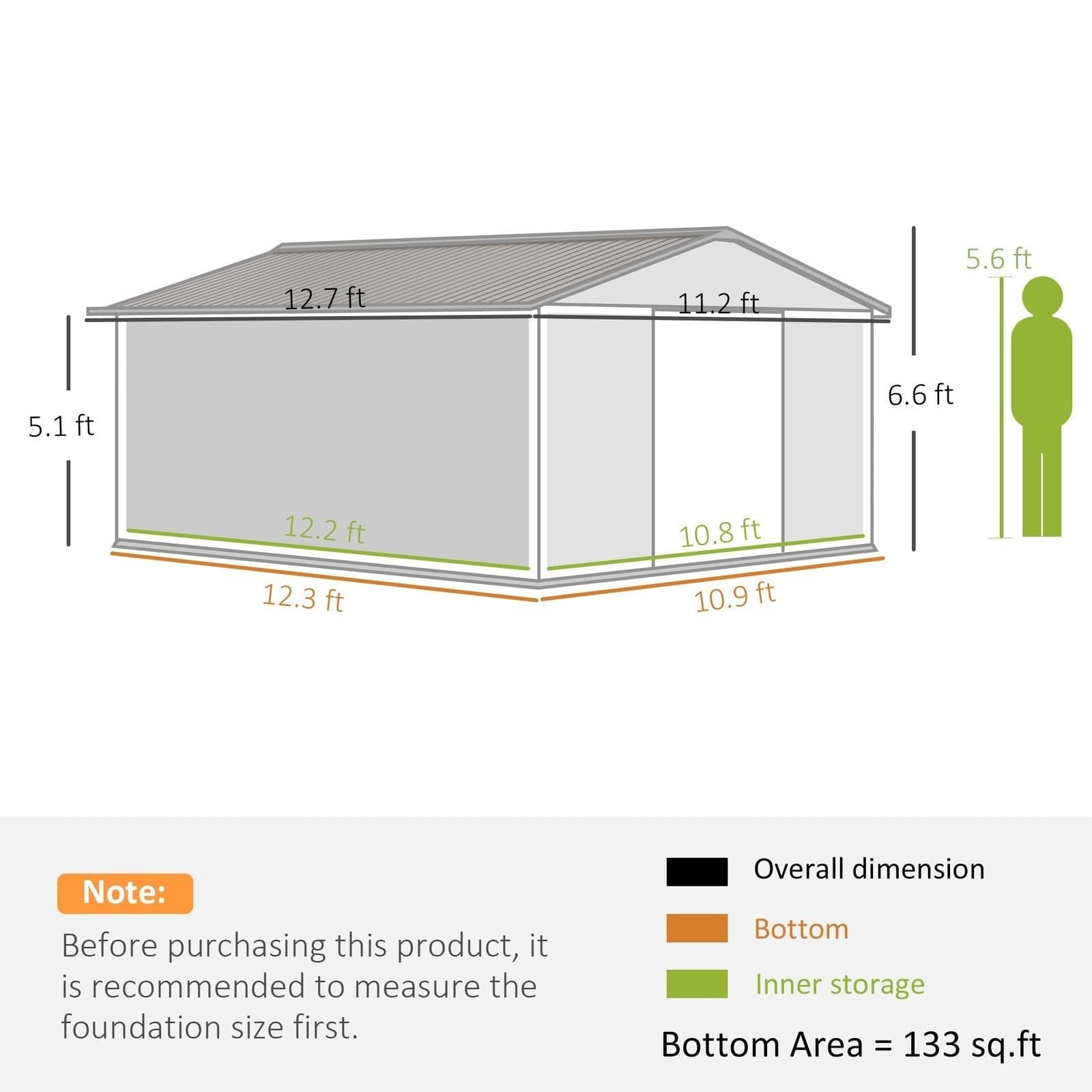 Outsunny Outdoor Storage Shed Yellow 11' x 13' Galvanized Steel