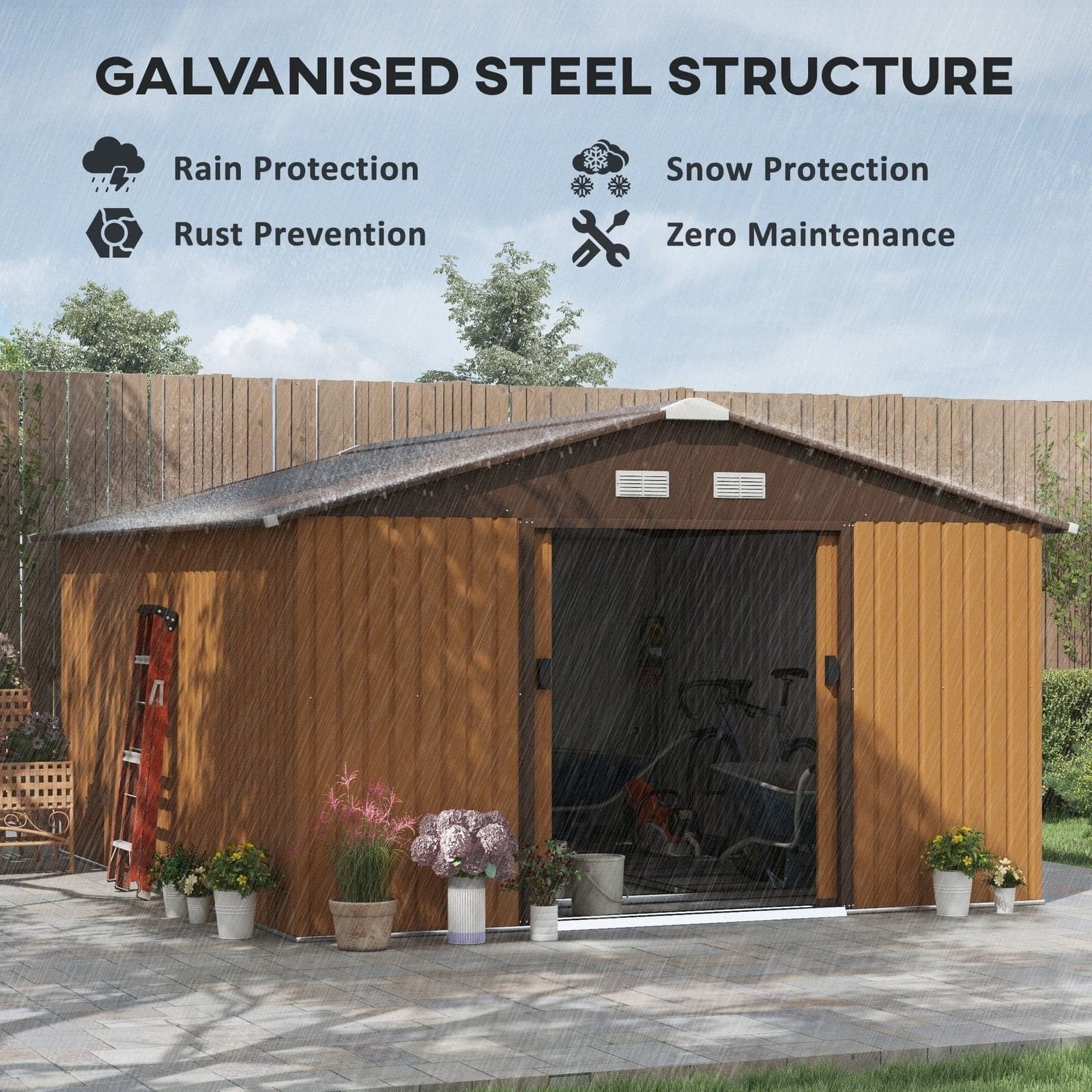 Outsunny Outdoor Storage Shed Yellow 11' x 13' Galvanized Steel