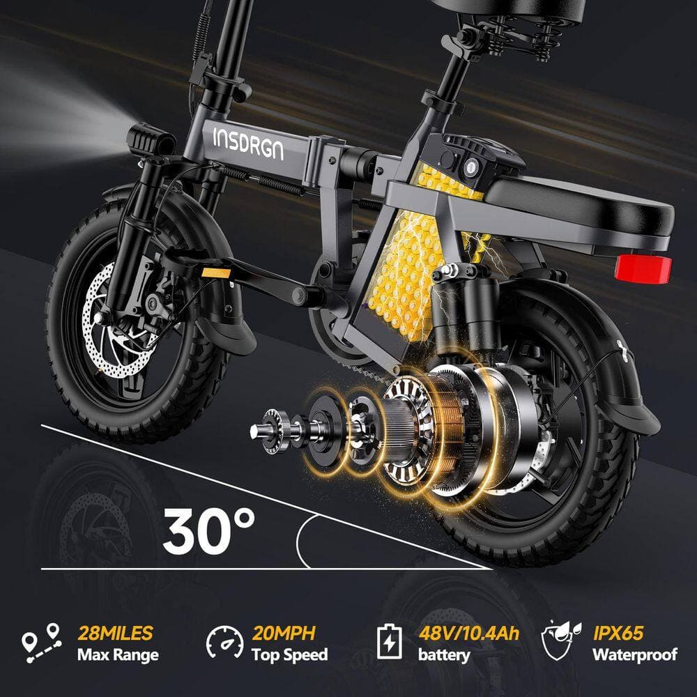Sudzendf 14 in. Adults Gray Lightweight and Foldable Electric Bike Adults